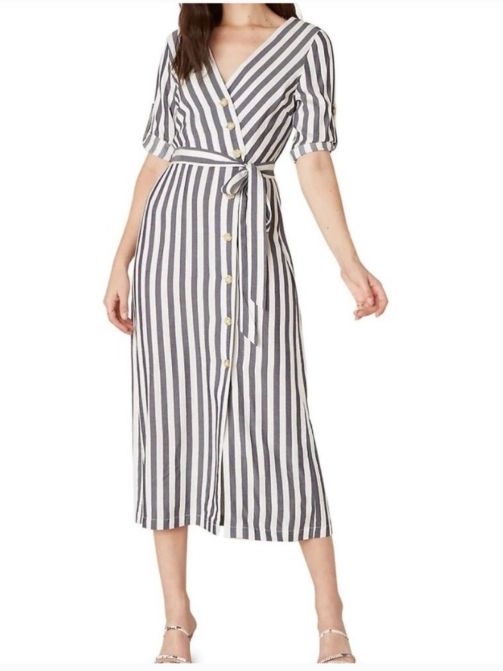 BB Dakota Set Sail Nautical Wrap Dress Women’s SZ 8 in Blue White Stripe